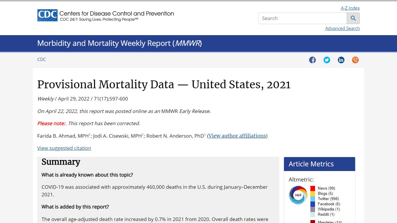 Provisional Mortality Data — United States, 2021 | MMWR